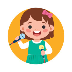 Fototapeta premium Happy cute kid girl sing a song with a microphone Illustration
