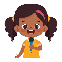 Happy cute kid girl sing a song with a microphone Illustration
