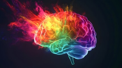 Obraz premium A vibrant, colorful human brain engulfed in abstract flames
