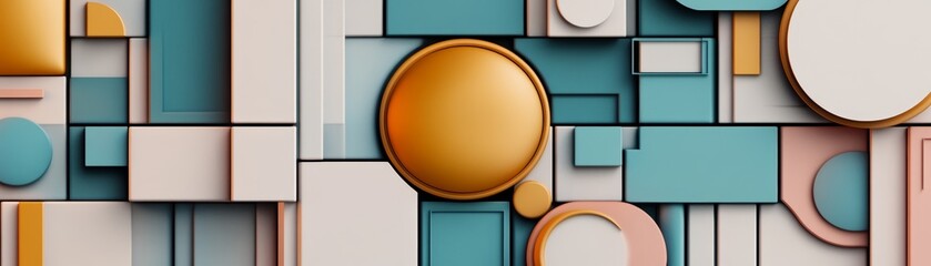 A dynamic abstract composition featuring overlapping shapes in vibrant colors, perfect for modern design and artistic projects.