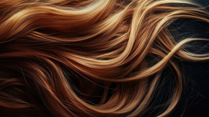 Naklejka premium Close-up of a woman long, wavy hair flowing in the wind, with ample copy space on the right side.