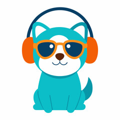 A cute Dog wear headphone and sunglasses vector illustration