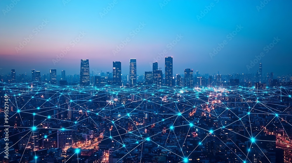 Poster smart city and communication network concept 5g iot internet of things telecommunication : generativ