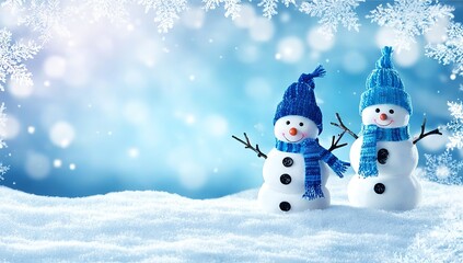 Snowman with twinkling lights and a snowy landscape. Made with Generative AI Technology