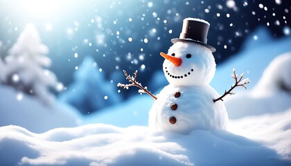 Snowman’s Carrot Nose with a snowy backdrop and twinkling lights. Made with Generative AI Technology