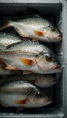 A bunch of fish in a freezer.