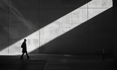 A man walks down a street in the sun