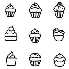 Outline icon set of Christmas Cupcakes