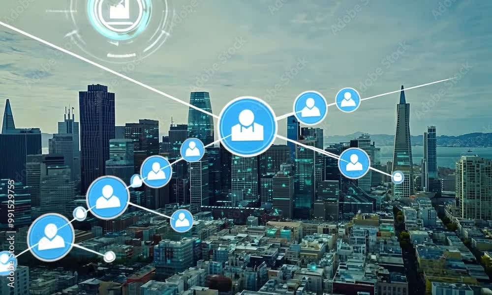 Wall mural global network and social networking