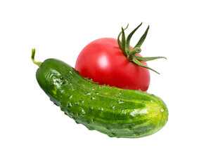 Tomato, cucumber isolated on white