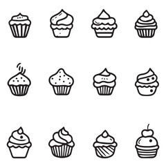 Outline icon set of Christmas Cupcakes