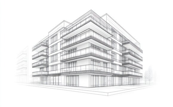 modern building sketch, black and white clip art preview