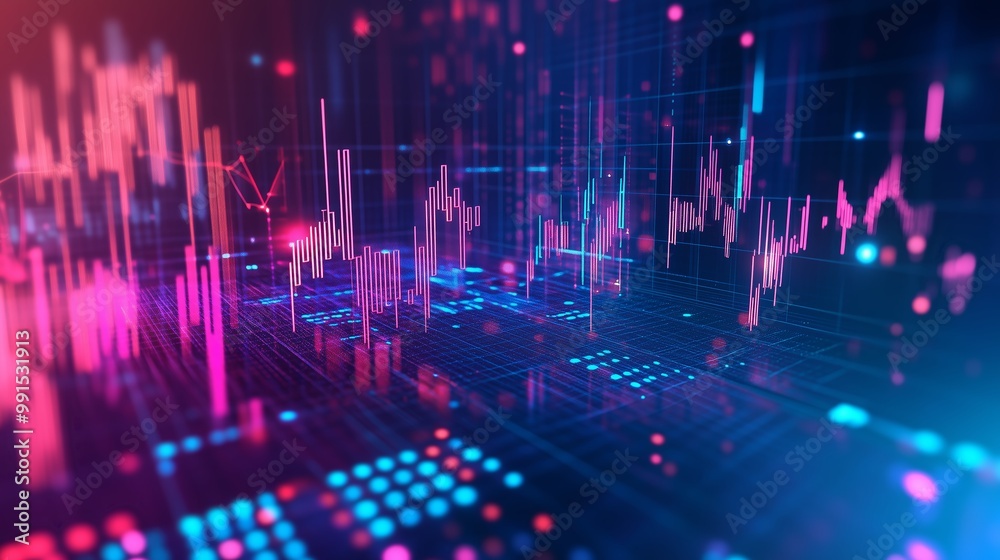 Poster abstract digital representation of data analytics with vibrant colors and graphical elements in a te