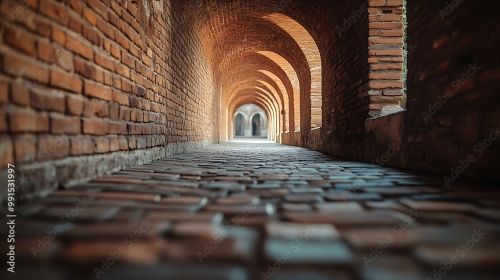 Poster Empty brick floor and architectural frame landscape : Generative AI