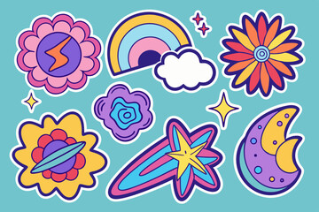 set of colorful abstract flowers