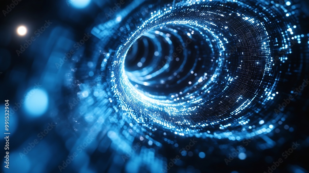 Aufkleber Abstract digital wave Blue circular shape on the background Futuristic point wave Big data 3D rendering : Generative AI