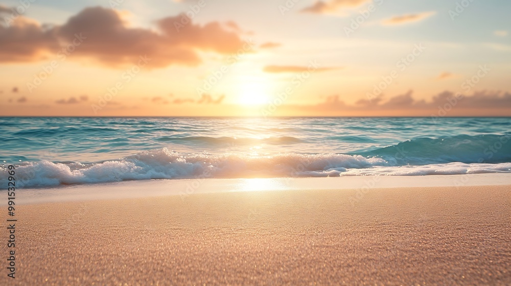 Aufkleber summer background image of tropical beach with blurred horizon at sunset light sand of beach against