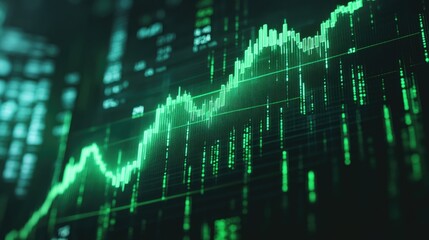 Obraz premium Green bar charts depict the ups and downs of eco-investing trends in finance