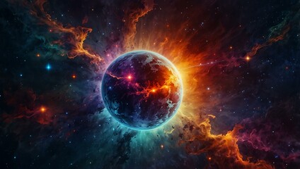 Abstract background featuring cosmic themes.
