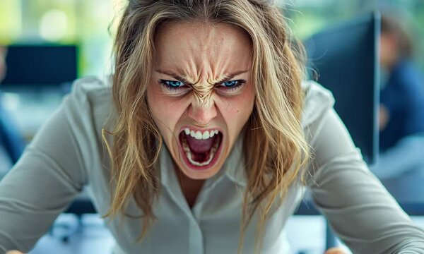 angry businesswoman with clenching fists and anger