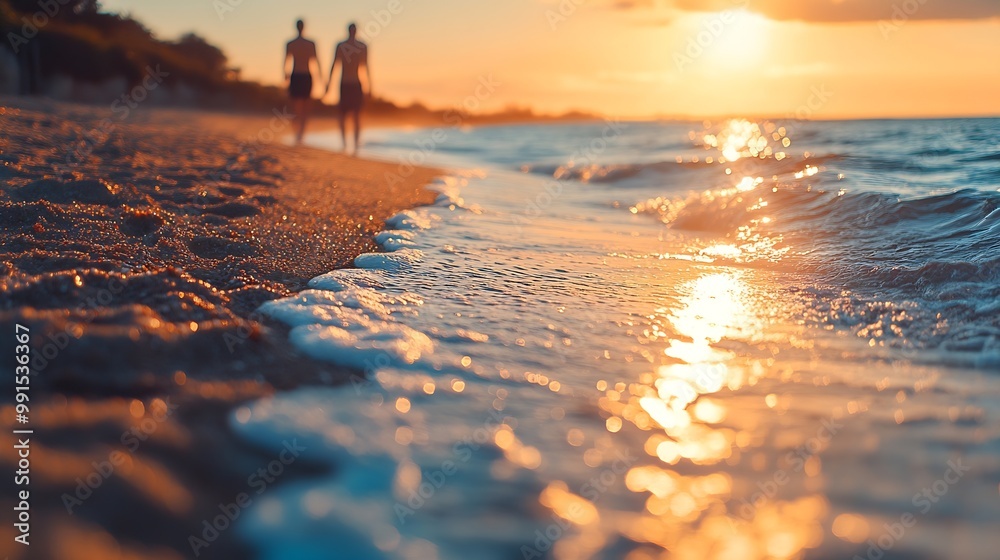 Aufkleber beach in sunset time tilt shift soft effect : generative ai