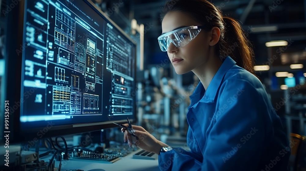 Leinwandbilder ai engineering female stem engineer using artificial intelligence to design micro electronics in the