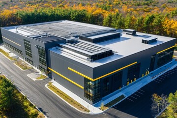 Drone view of a modern photorealistic data center