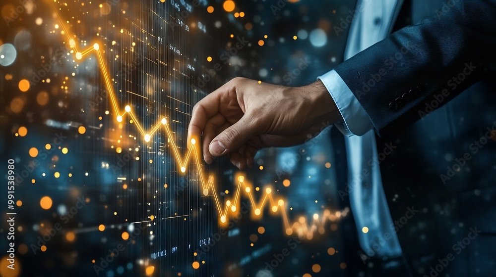 Aufkleber businessman touch growth graph and progress of business and analyzing financial and investment data 