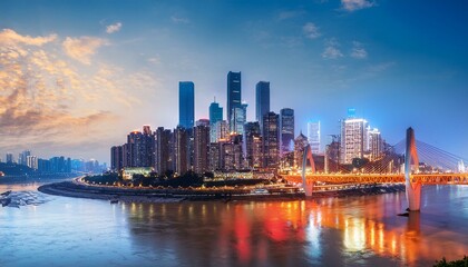 Fototapeta premium Panoramic skyline and modern commercial buildings in Chongqing at night, China.
