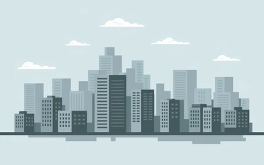 Fototapeta premium Cityscape skyline illustration. Minimalist cityscape illustration with buildings and clouds, perfect for urban, modern, and real estate projects.