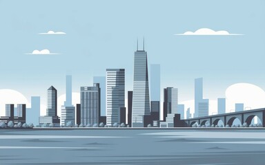 Obraz premium Cityscape bridge skyline. Modern urban setting with a bridge, showcasing a skyline and reflecting the city's growth and progress.