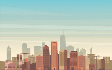 Cityscape skyline. Modern metropolis silhouette with skyscrapers and cloudy sky, symbolizing urban development and progress.