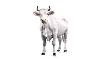 a white cow with horns