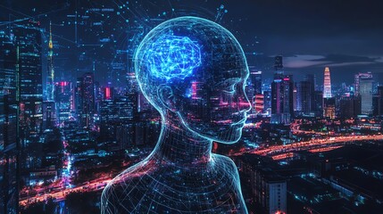 AI Network Cityscape   Future Technology Concept