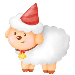 Cute and fluffy sheep illustration with a party hat, ideal for festive designs.