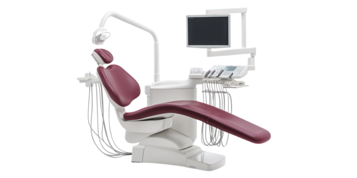 dental chair and dental tools, on transparent background