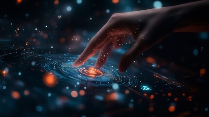 Hand touching modern interface digital transformation and metaverse concept Connection next generation technology and new era of innovation : Generative AI