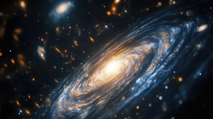 Obraz premium Gravitational lensing effect bending light around a massive galaxy