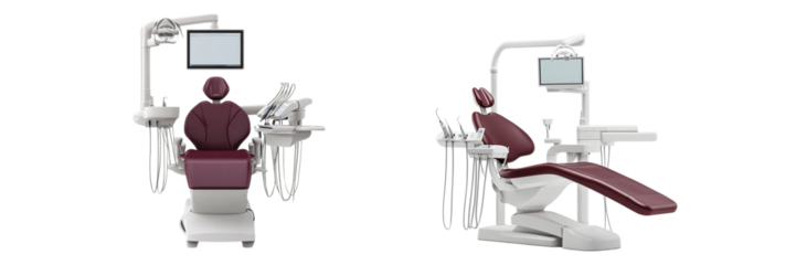 dental chair and dental tools, on transparent background