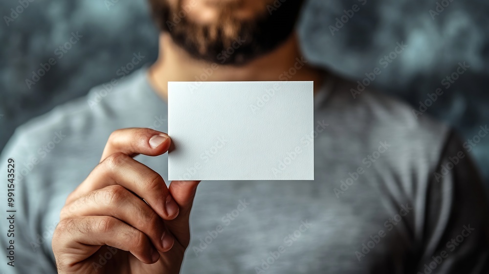 Poster mockup square empty blank white postcard holds the man in his hand isolated on a gray background : g