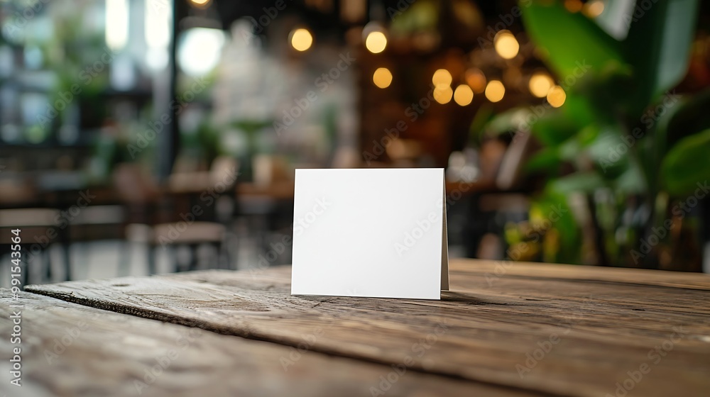 Poster White label on the table Stand for acrylic tent card Used for Menu Bar and restaurant or put everything into it  mockup : Generative AI