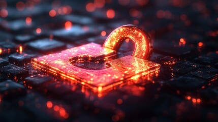 Cyber Security Lock, Digital Protection,  Glowing Padlock