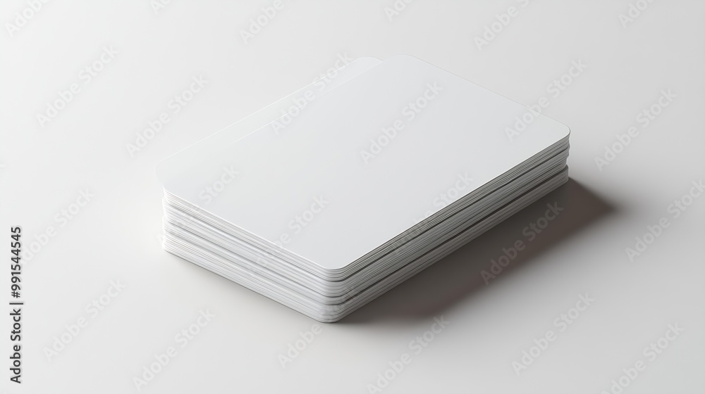Poster stack of white blank credit cards mockup on white background : generative ai