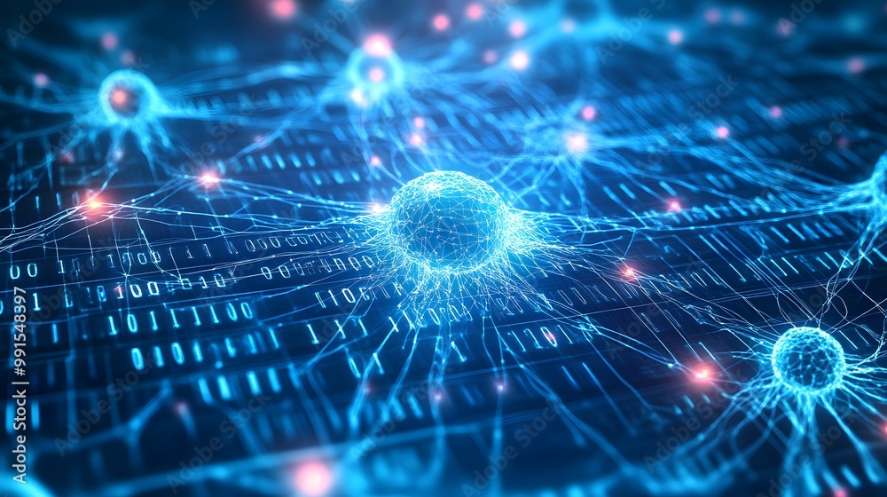 Poster abstract neural network with glowing nodes and lines