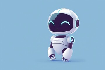 Small white robot on blue background