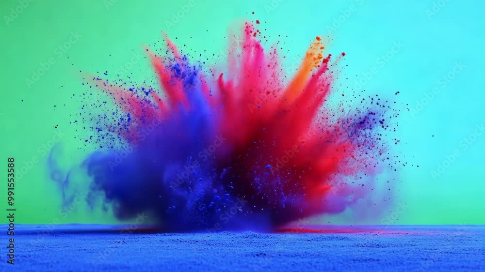 Poster colorful powder is exploding on a green screen background, creating a vibrant spectrum of colors. th