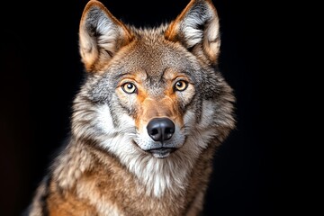 Obraz premium A close-up of a wolfâ€™s face, its fur illuminated by the moonlight, with a look of fierce intelligence in its eyes