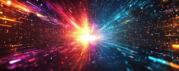 Abstract background with vibrant colors and square shapes radiating energy and movement