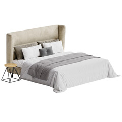 Obraz premium Modern Elegance: Bed for Stylish Bedroom transparent png white background bedroom furniture architectural visualization interior no shadow 3d contemporary 
