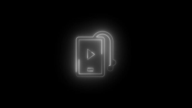 Neon multimedia PMP icon white glowing black background animation